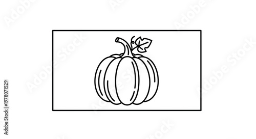 Simple Line Art Pumpkin Icon - Minimalist Autumn Harvest Vegetable Illustration