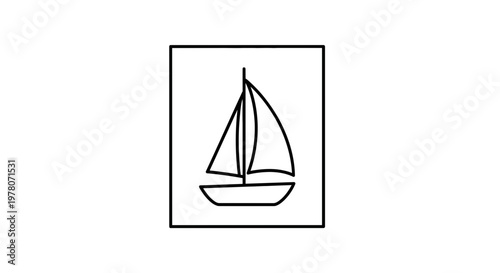Simple Line Art Sailboat Icon in Square Frame