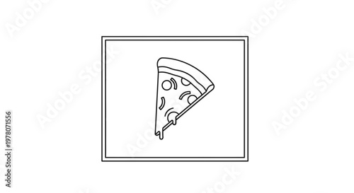 Simple Line Art Slice of Pizza with Melting Cheese