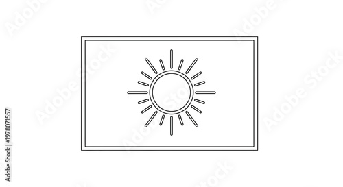 Simple Line Art Sun Icon with Rays on White Background