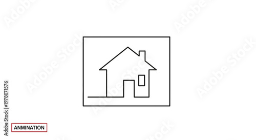 Simple Line Drawing Animation of a House Outline Appearing on White Background