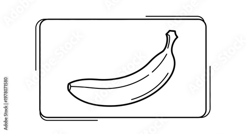 Simple Line Drawing of a Banana in a Rectangle Frame, Minimalist Fruit Icon