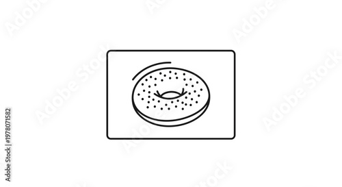 Simple line drawing of a bagel with sesame seeds on a white background