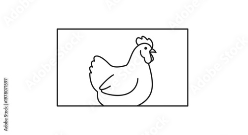 Simple Line Drawing of a Chicken, Farm Animal Icon, Isolated on White Background