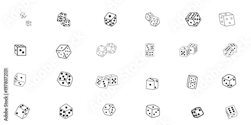 Modern Dice and Ludo Game Icon Set – Minimalist Board Game Illustrations for Tabletop Gaming, Casino Branding, and Entertainment Marketing