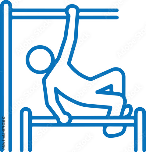 Gymnastics athlete performing routine on horizontal bar exercise training and athletic competition blue line symbol