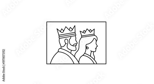 Royal Couple Icon: King and Queen Silhouette with Crowns, Minimalist Line Art