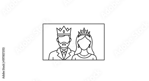 Royal Couple Icon: King and Queen with Crowns, Elegant Line Art Portrait