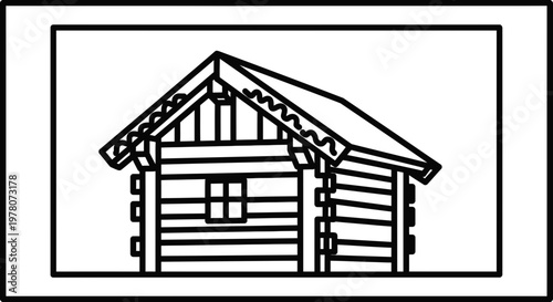 Rustic Log Cabin Illustration: Simple Wood House with Window and Gable Roof