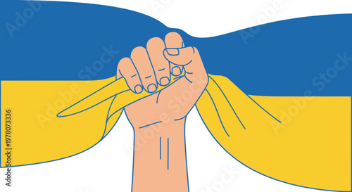 Fist holding Ukrainian flag, symbol of strength and independence