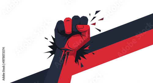 Fist of Power: Red and Black Abstract Symbol of Strength and Revolution
