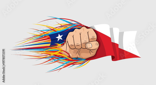 Fist Punching Through Flag, Symbol of Power and Patriotism