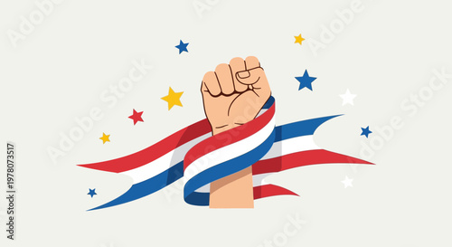 Fist with Tricolor Ribbon and Stars - Symbol of Freedom and Revolution