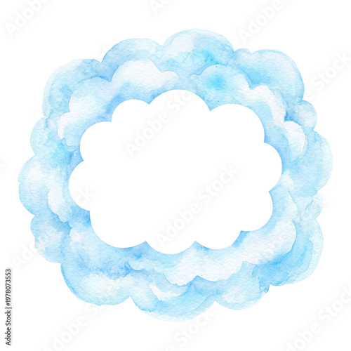 Blue watercolor cloud frame with empty space