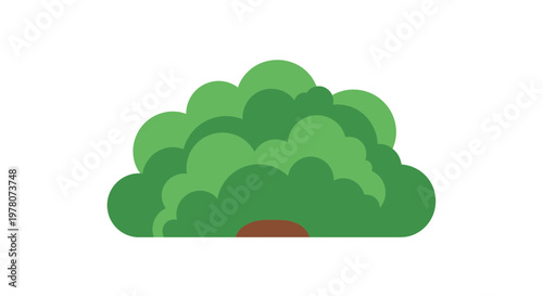 Green Bush with Brown Base Isolated on White Background - Flat Design