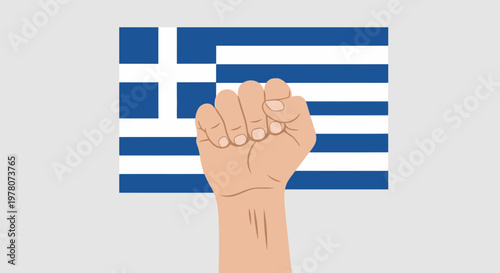 Greek Flag with Fist Raised - Symbol of National Pride and Solidarity