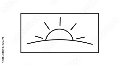 Minimalist Sunrise Icon: Simple Line Art of Sun Rising Over Horizon