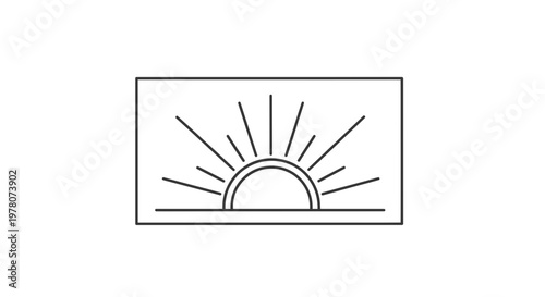 Minimalist Sunrise Icon with Rays, Geometric Horizon Line, Vector Graphic
