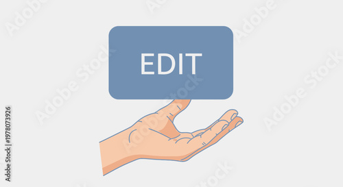 Hand holding a blue button with the word EDIT
