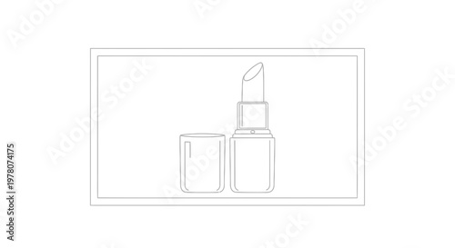 Minimalist Line Art of an Open Lipstick and Cap on White Background