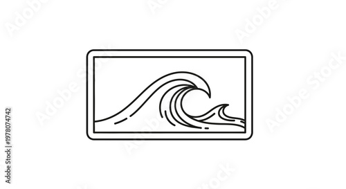 Minimalist Line Art of a Breaking Ocean Wave in a Frame