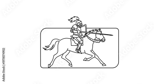 Knight Warrior on Horseback with Lance in Action Line Art