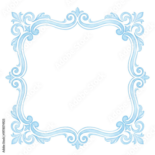 Watercolor frame with ornate scrollwork pattern