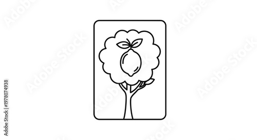 Lemon Tree Icon: Simple Line Art of a Fruit Tree with a Single Lemon