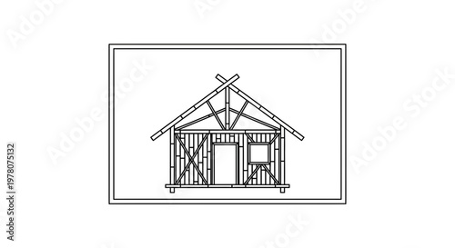 Log Cabin Blueprint Elevation Drawing, Rustic Architecture Design, Simple House Plan
