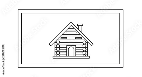 Log Cabin Icon Outline Vector Illustration - Simple Rustic House Symbol