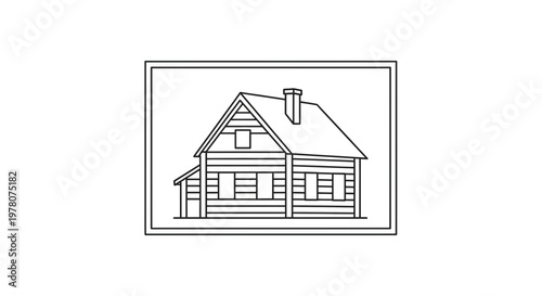 Log Cabin Outline Drawing, Rustic House Architecture, Wilderness Dwelling