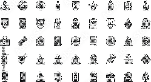 gradient background halftone pixelated bitmap dither icon set vector isolated on white