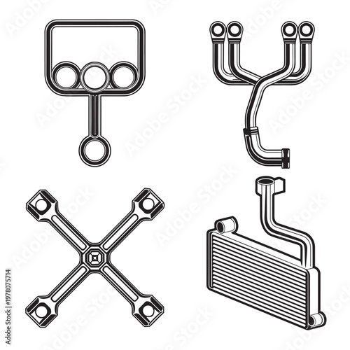 Automotive Frame and Structural Components Line Art Collection
