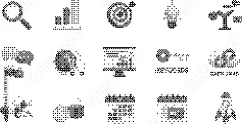 Gradient Background Halftone Pixelated Bitmap Dither Business Marketing SEO Icons Vector Set