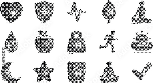 Gradient Background Halftone Pixelated Bitmap Dither Icons Vector Isolated White