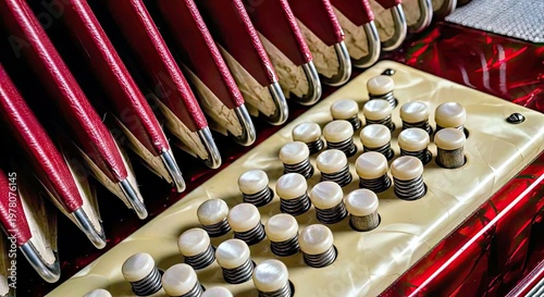 Vintage Accordion Keys and Bellows Detail Close up for Music Education and Instrument Marketing Accordion