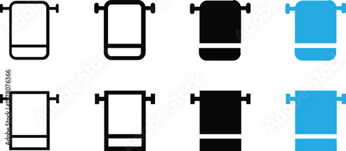 Set of towel rack icons in various styles, bathroom accessories symbols for interior design