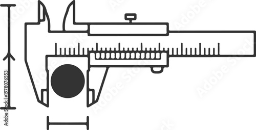 Precision measuring caliper tool with small round object and dimension lines for accurate size assessment