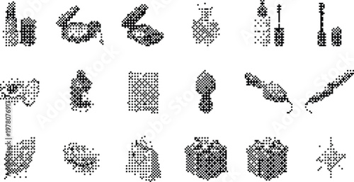 Gradient Background Halftone Pixeleted Bitmap Dither Cosmetic Icons Vector Illustration Set