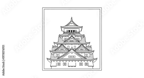 Japanese Castle Blueprint Drawing, Traditional Architecture, Historical Landmark