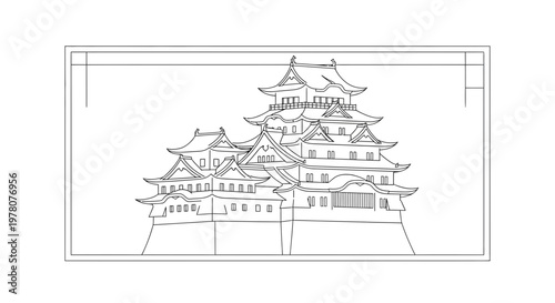 Japanese Castle Drawing - Traditional Architecture Sketch