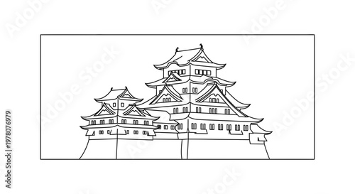 Japanese Castle Drawing - Traditional Architecture, Historical Landmark