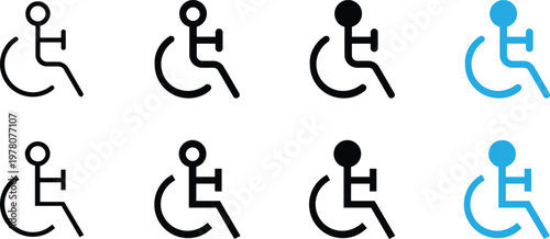 Set of wheelchair accessible icons, vector illustration of disabled person sign in different styles