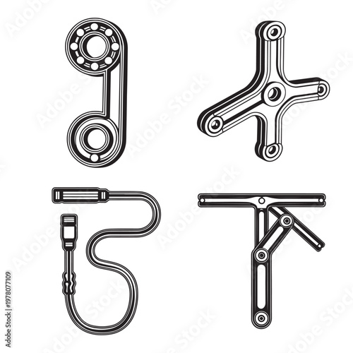 Automotive Suspension Arms and Mechanical Linkage Line Art Set