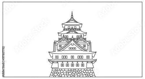 Japanese Castle Outline Drawing - Traditional Architecture