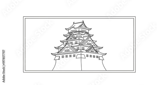 Japanese Castle Outline Drawing - Traditional Architecture