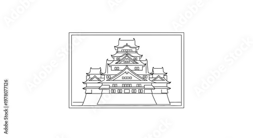 Japanese Castle Outline Drawing - Traditional Architecture