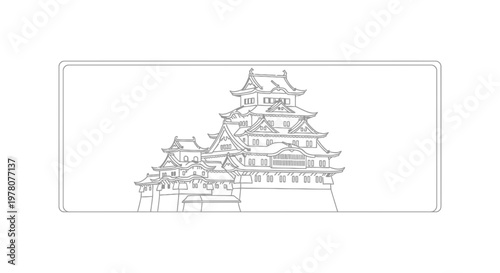 Japanese Castle Outline Drawing - Traditional Architecture