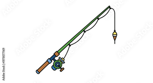 Fishing Rod with Reel and Bobber - Simple Illustration