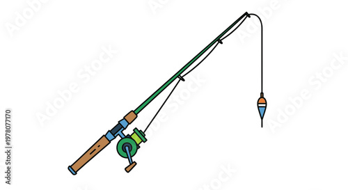 Fishing Rod with Reel and Bobber, Simple Illustration